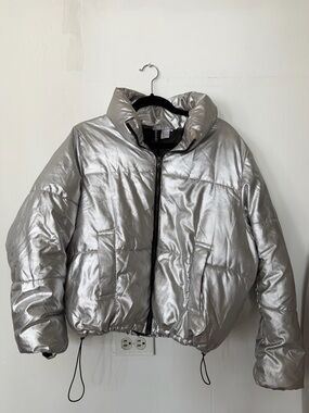 H&M Silver Metallic Quilted Puffer Jacket